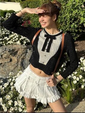 Nodress White Lace Trim Cotton Mini Skirt as seen on Lalisa Blackpink No Dress